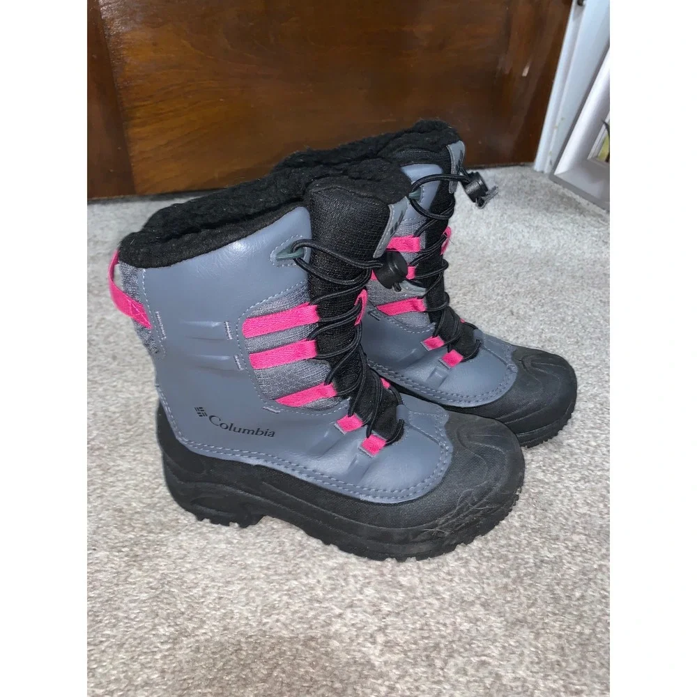 Columbia Kids Powderbug Plus II Waterproof Snow Boots Grey Pink sie 4